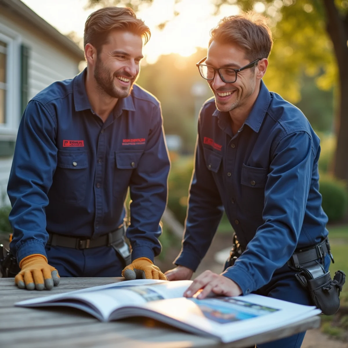 Technician explaining completed Hydro Jetting maintenance to homeowner