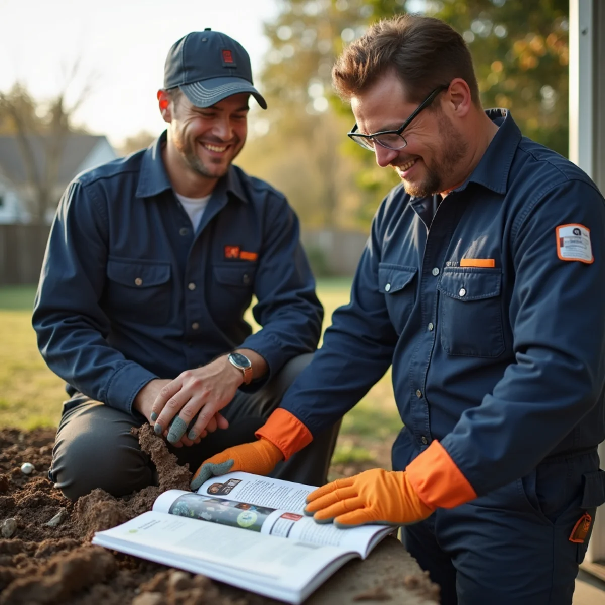 Technician explaining completed Drain Cleaning maintenance to homeowner