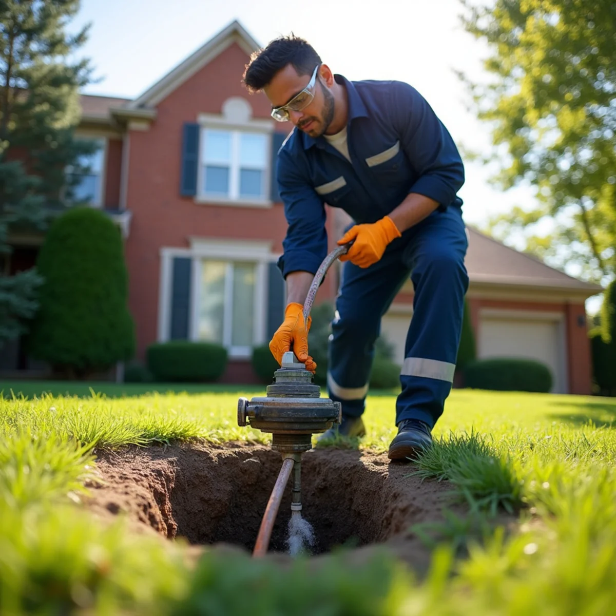 Central Rodding technician clearing main sewer line from an outside cleanout in Flossmoor, IL