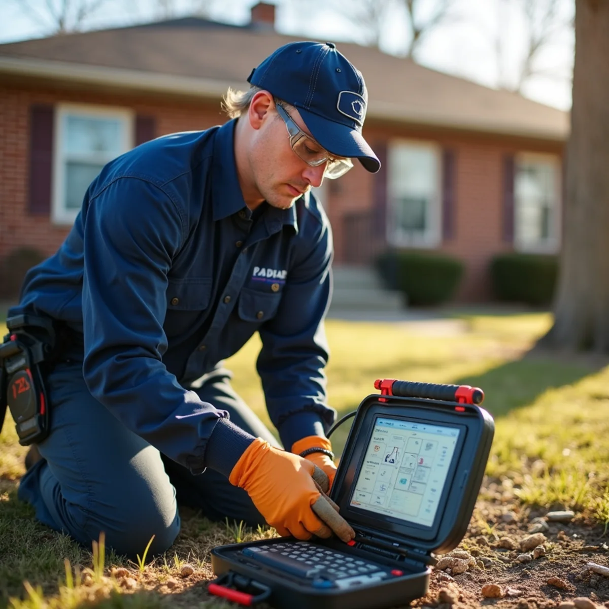 Technician performing exterior sewer diagnostic service in Chicago Heights, IL