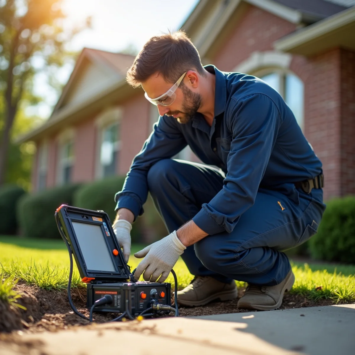 Technician performing exterior sewer diagnostic service in Country Club Hills, IL