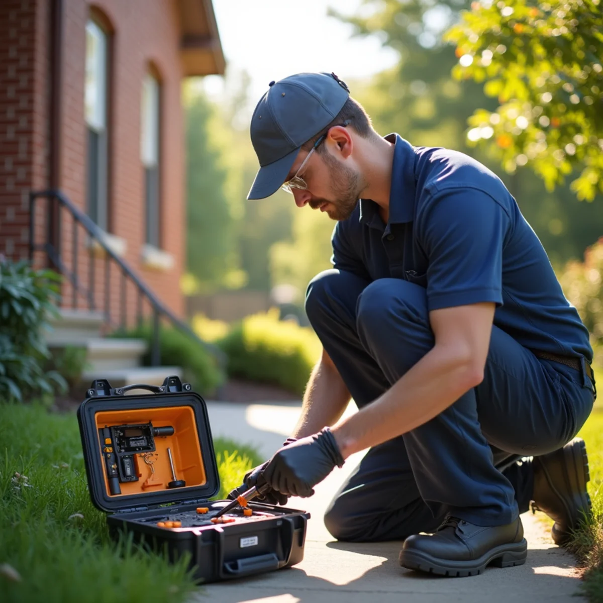 Technician performing exterior sewer diagnostic service in Glenwood, IL