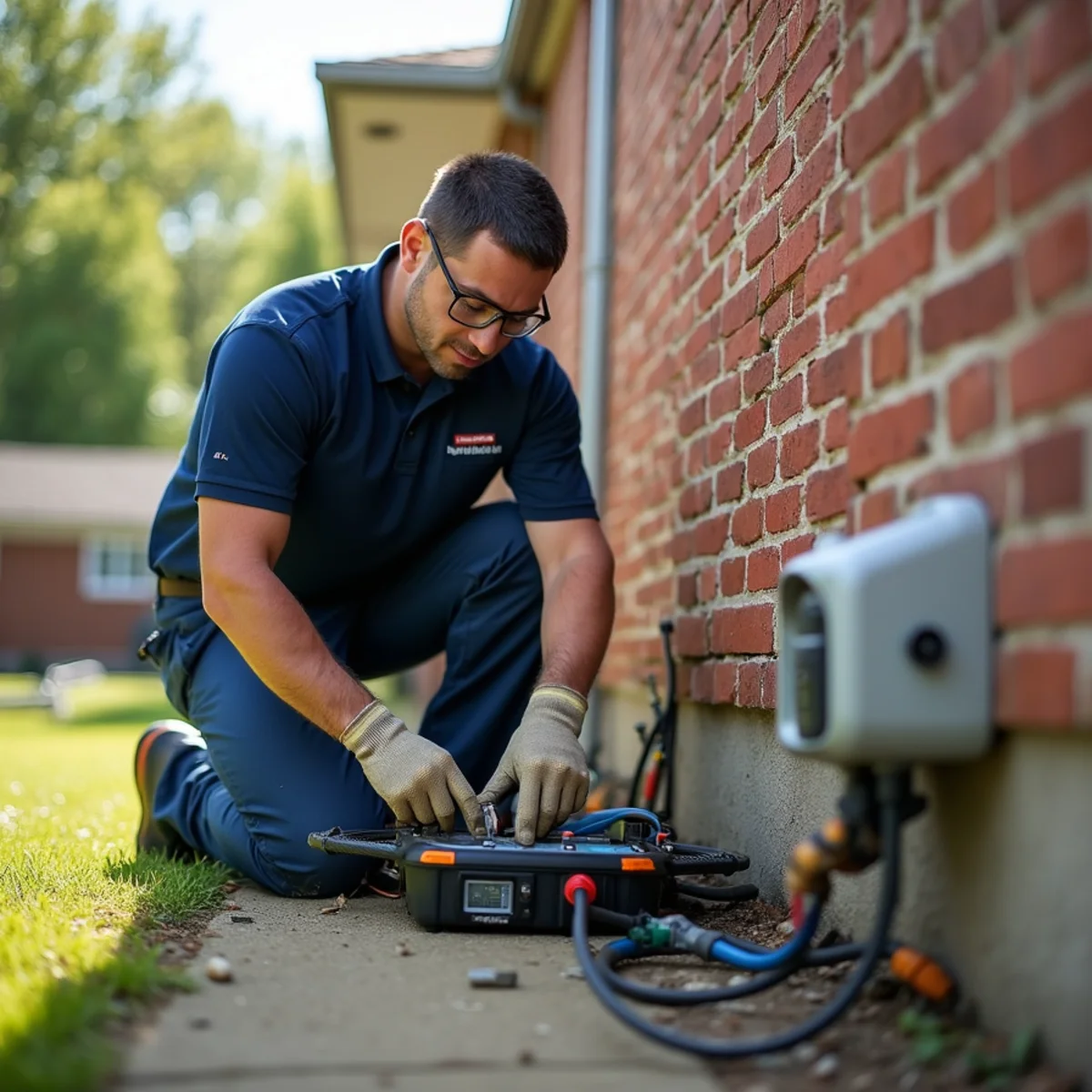 Technician performing exterior sewer diagnostic service in Richton Park, IL