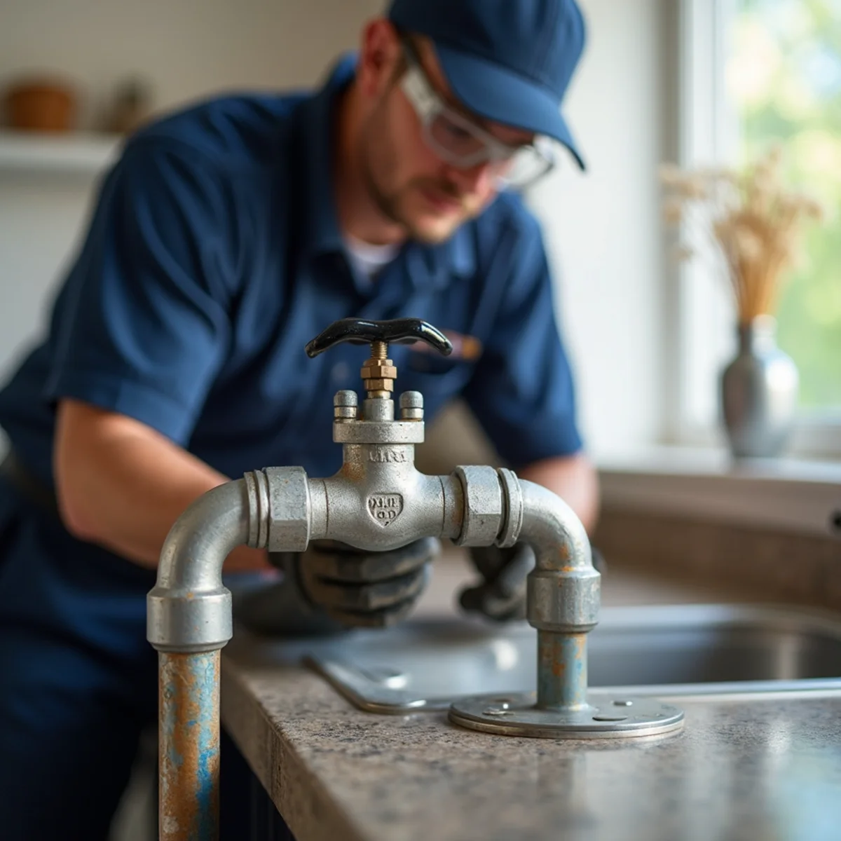 Completed Kitchen Plumbing showing clean professional pipe fittings
