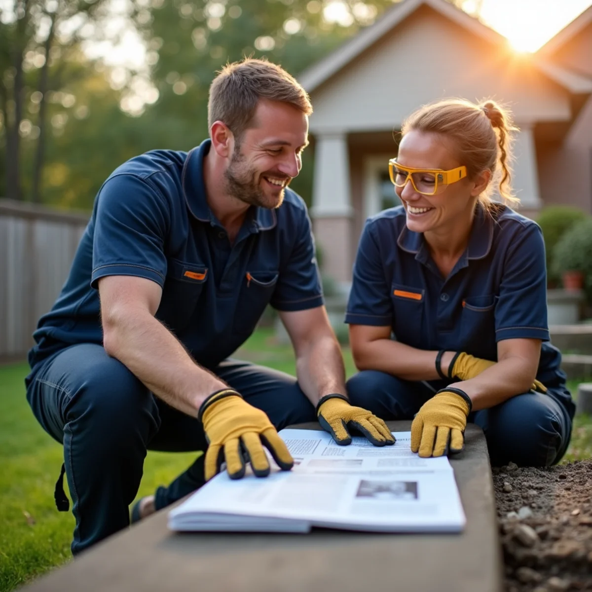Technician explaining completed Sewer Services maintenance to homeowner