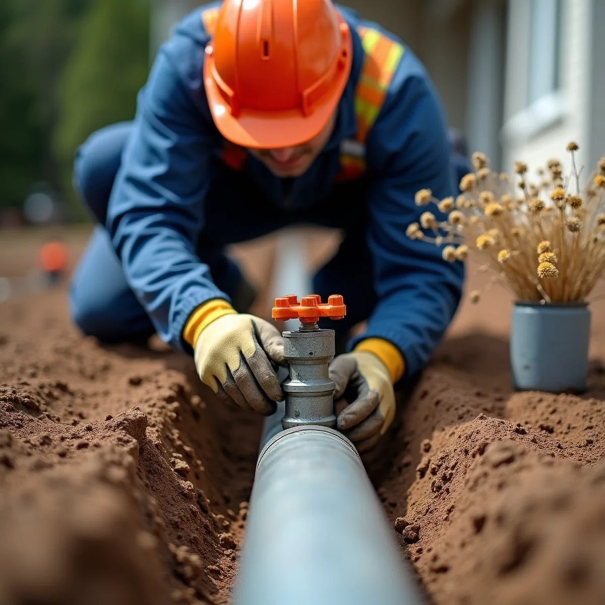 Completed Lead Service Line Replacement showing clean professional pipe fittings