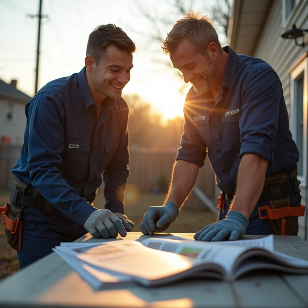 Technician explaining completed Lead Service Line Replacement maintenance to homeowner